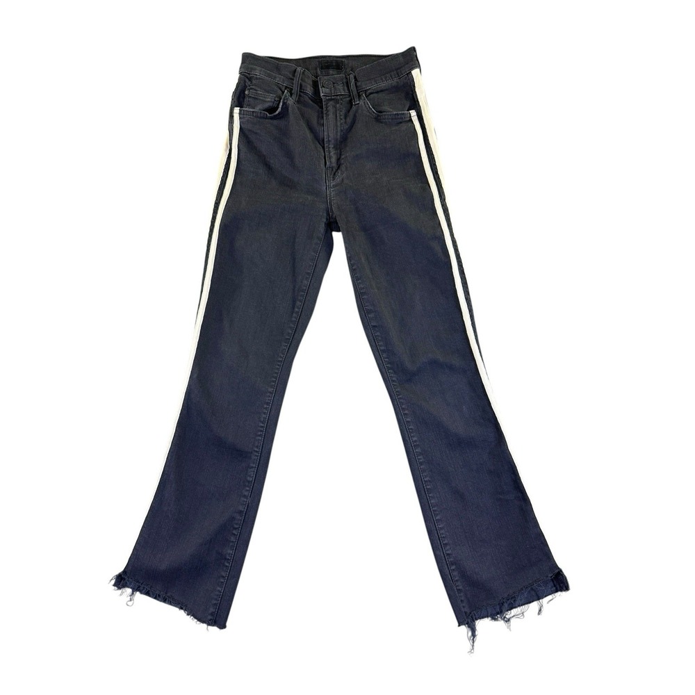 Mother The Insider Crop Guilty Racer Step Fray Jeans Black Stripe Size 24